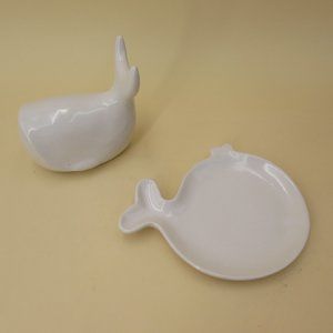 White Baleen Whale and Whale Trinket Tray Set